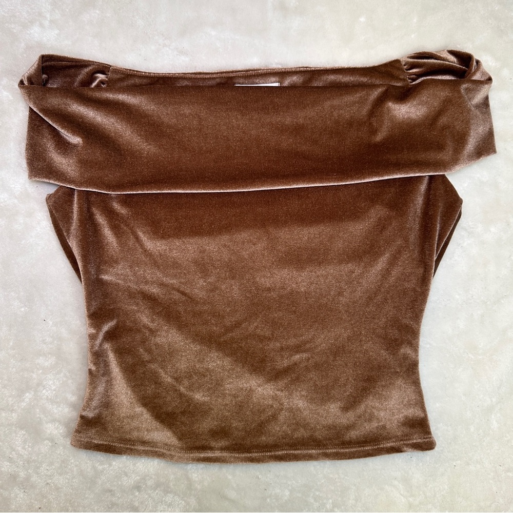 Reformation Brown Cello Knit Velvet Off the Shoulder Top Size Small - Picture 3 of 12
